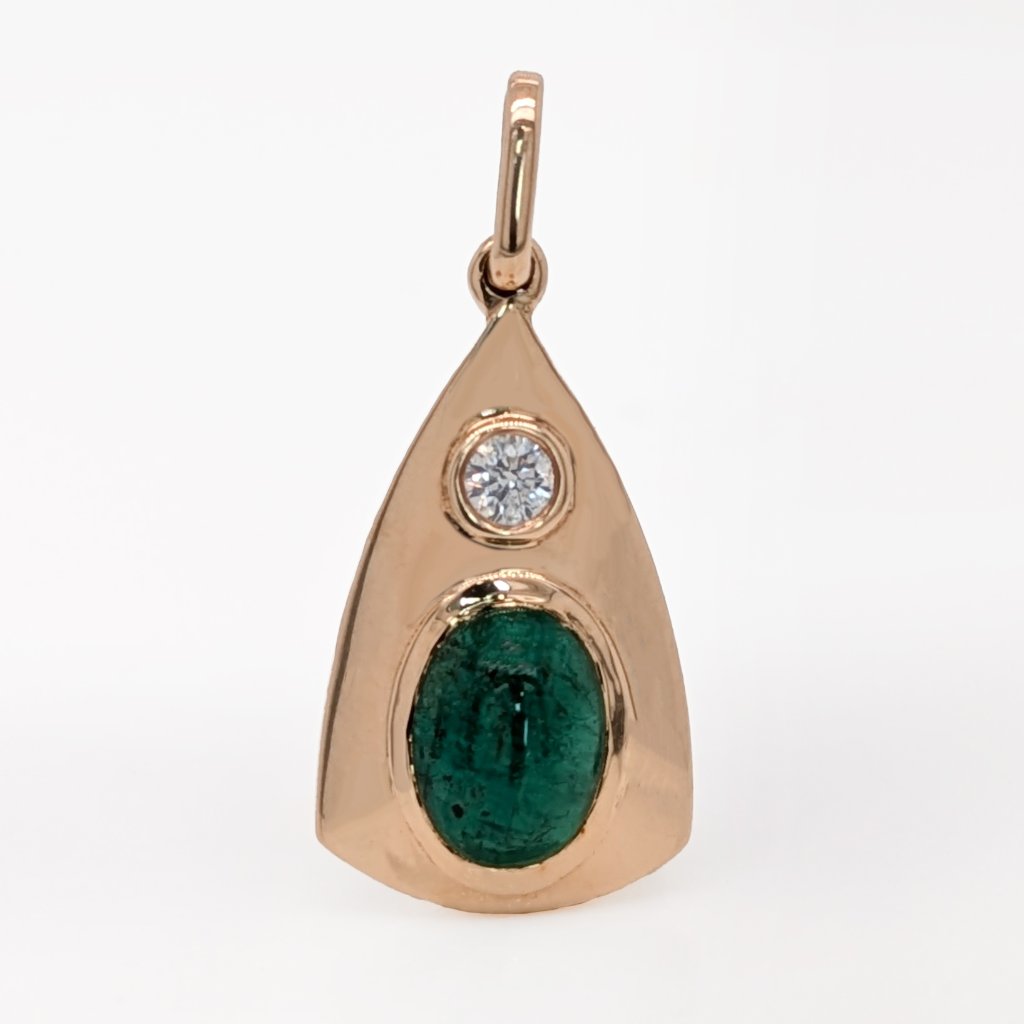 092 Ct Zambian Emerald  Diamond Bezel Pendant In Solid 14k Yellow Gold